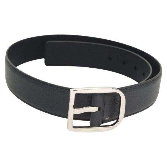 GUCCI Belt Leather Outlet 38.2"" Navy Silver Auth - Picture 1 of 11